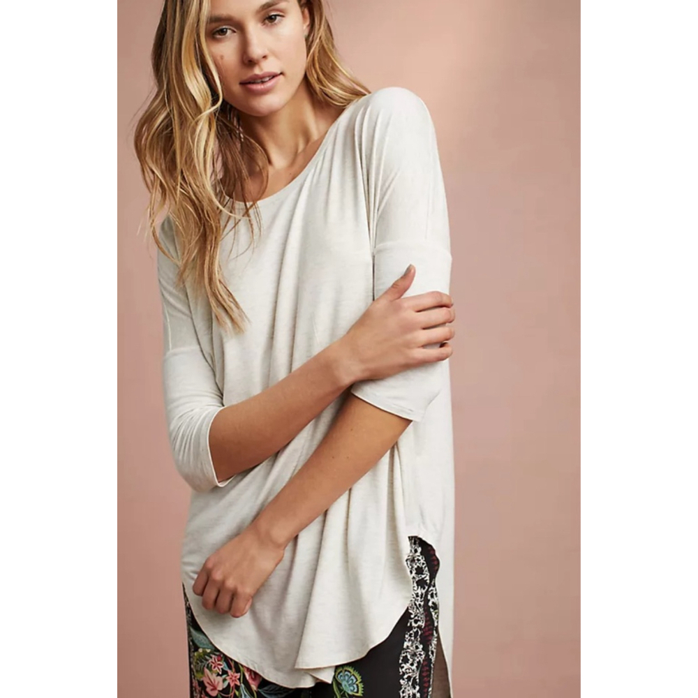 Women's Floreat Loved by Anthropologie Beige 3/4 Sleeve Oversized Tunic Top M